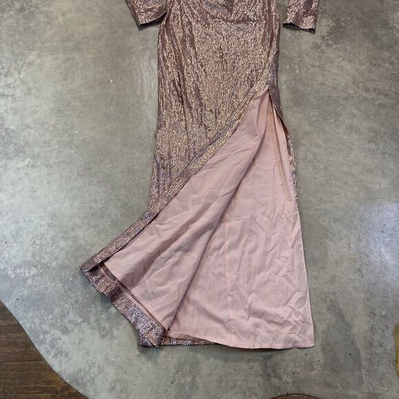 Rachel Zoe Dress Womens 2 Sequin Bellini Pink Long Sleeve Maxi Side Slit Evening - Picture 7 of 14